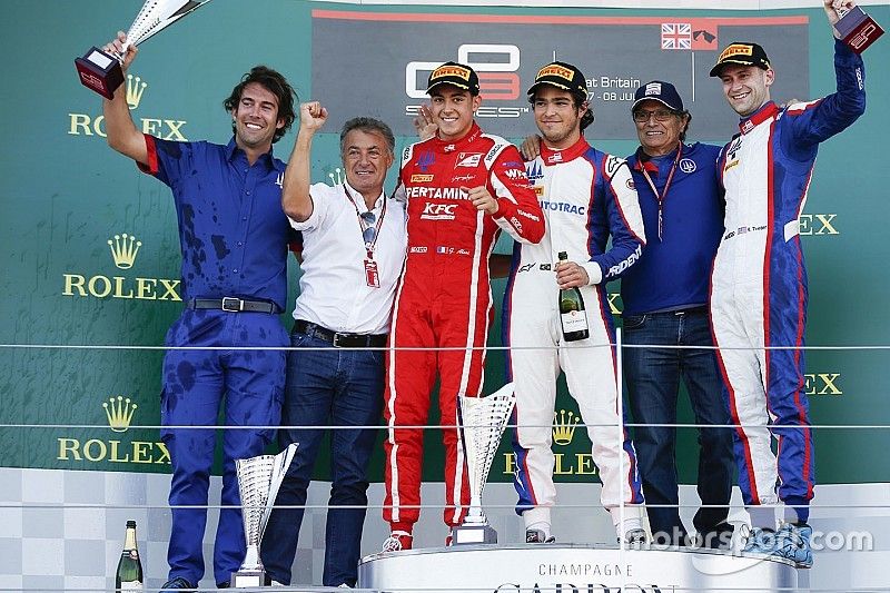 Podium: race winner Pedro Piquet, Trident, second place Giuliano Alesi, Trident, third place Ryan Tveter, Trident