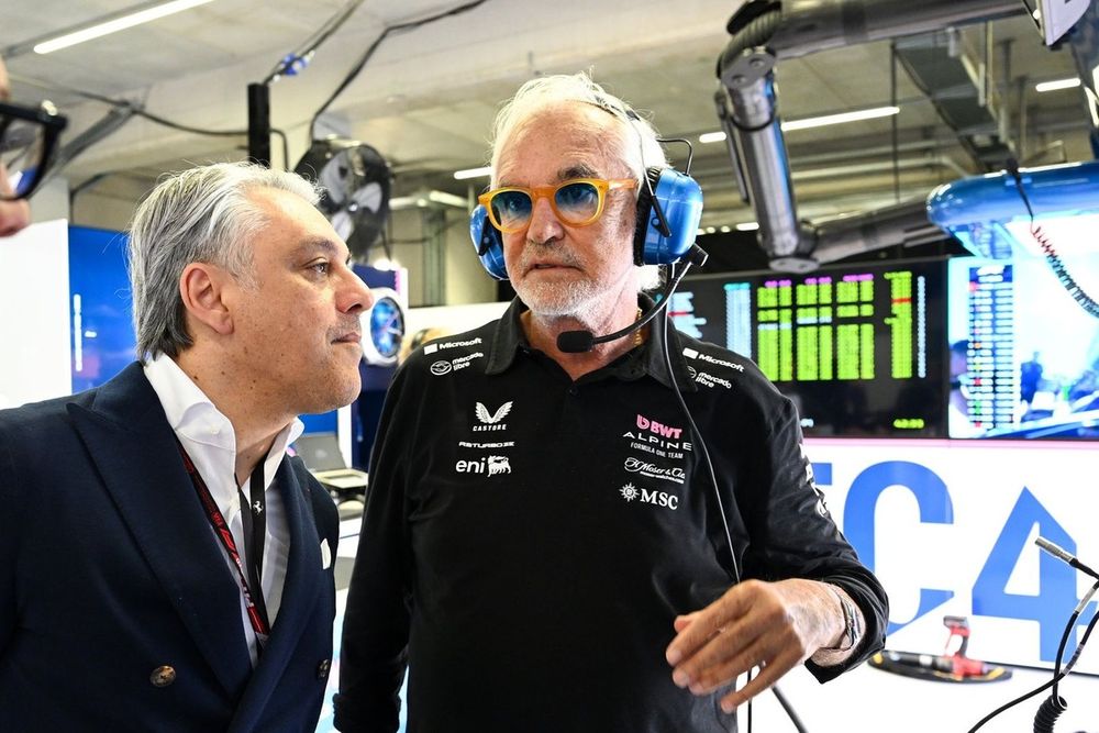Luca de Meo, CEO of the Renault Group talks with Flavio Briatore, Executive Advisor of Alpine F1