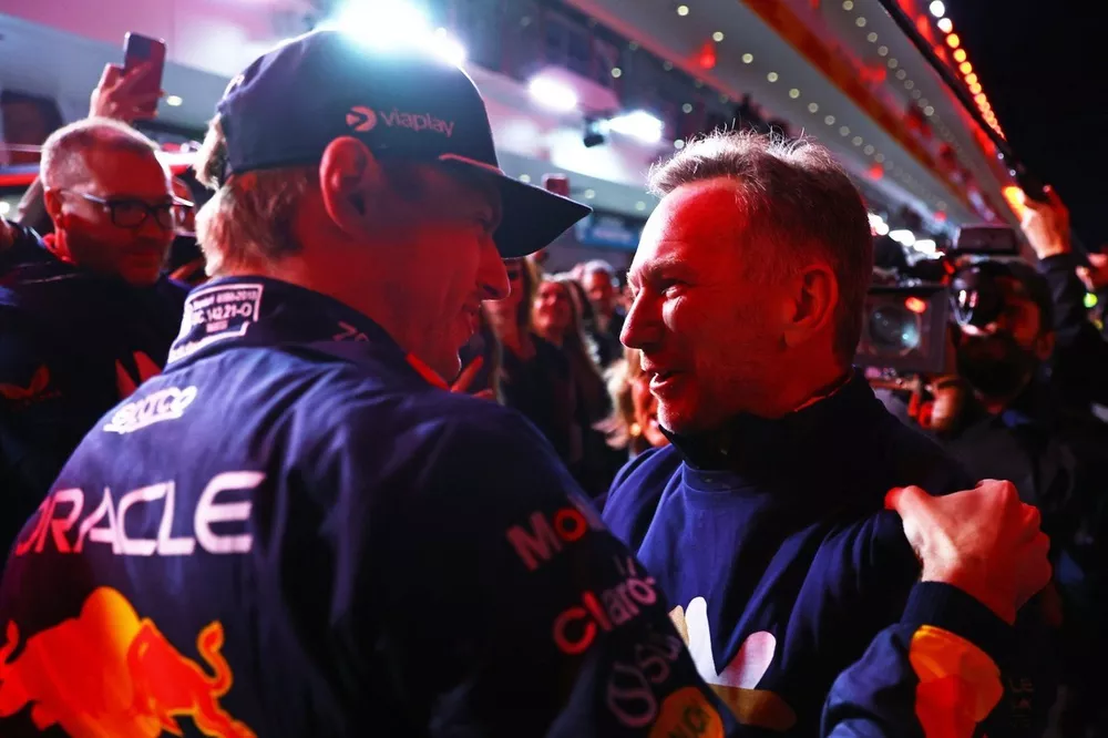 Wereldkampioen coureurs Max Verstappen, Red Bull Racing, Christian Horner, teambaas Red Bull Racing