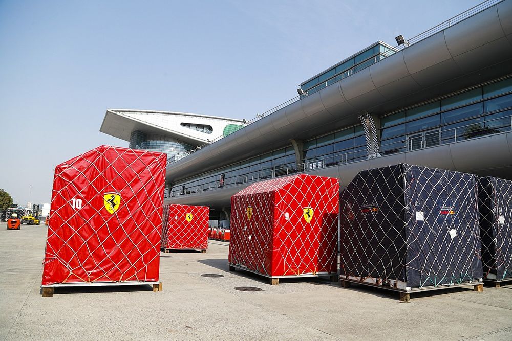 Ferrari and Red Bull cargo containers