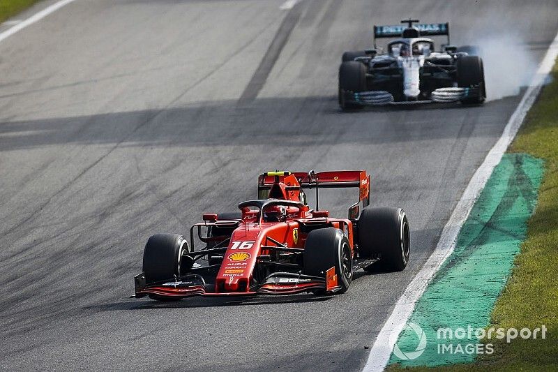 Charles Leclerc, Ferrari SF90, leads Lewis Hamilton, Mercedes AMG F1 W10