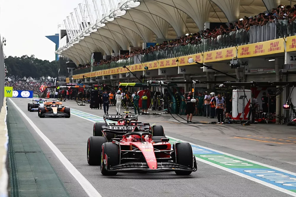 Charles Leclerc, Ferrari SF-23, Carlos Sainz, Ferrari SF-23, Oscar Piastri, McLaren MCL60