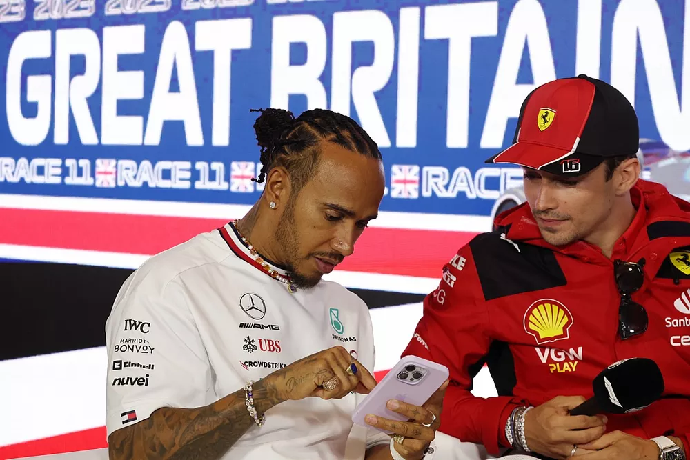Lewis Hamilton, Mercedes-AMG and Charles Leclerc, Scuderia Ferrari in the Press Conference 
