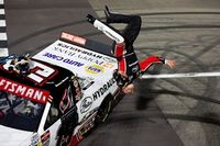 Daniel Hemric celebrates with a backflip as he earns first NASCAR Truck win