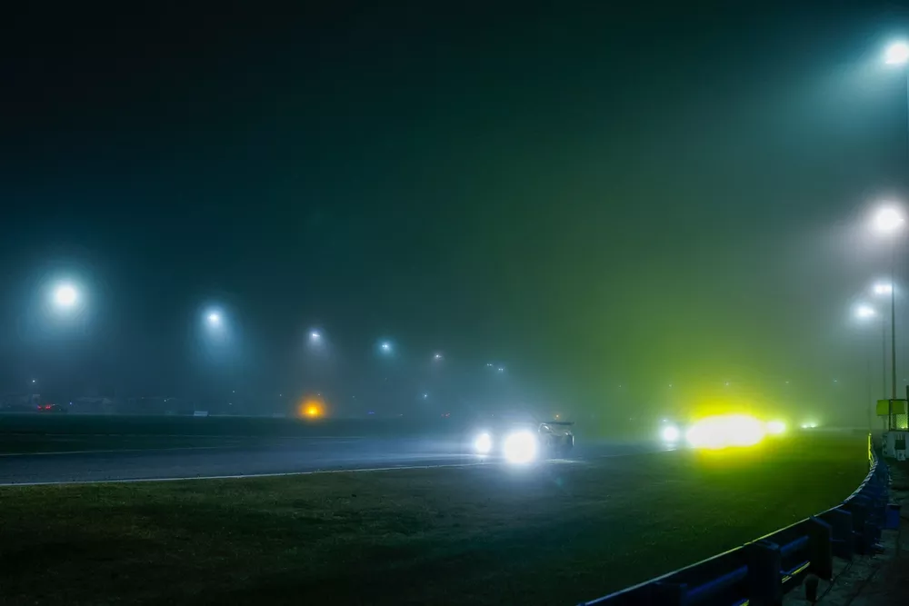 Fog covers the track