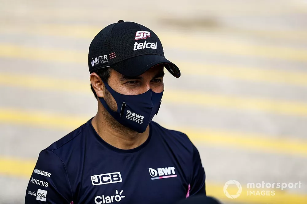 Sergio Perez, Racing Point, is interviewed