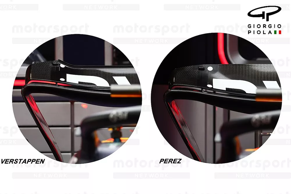 Confronto tra le ali posteriori della Red Bull Racing RB19, GP di Las Vegas