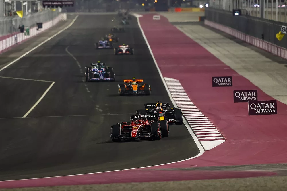 Charles Leclerc, Ferrari SF-23, Max Verstappen, Red Bull Racing RB19, Lando Norris, McLaren MCL60