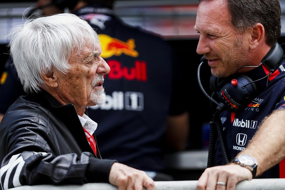 Bernie Ecclestone, Presidente Emiritus de Fórmula 1, y Christian Horner, Director, Red Bull Racing