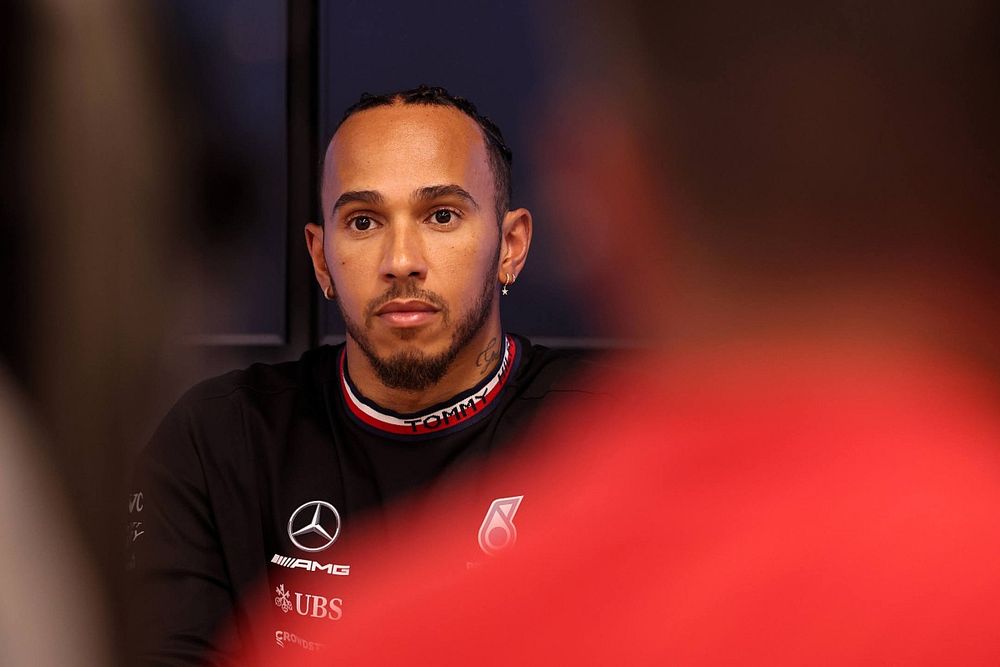 Lewis Hamilton, Mercedes AMG, speaks to the media