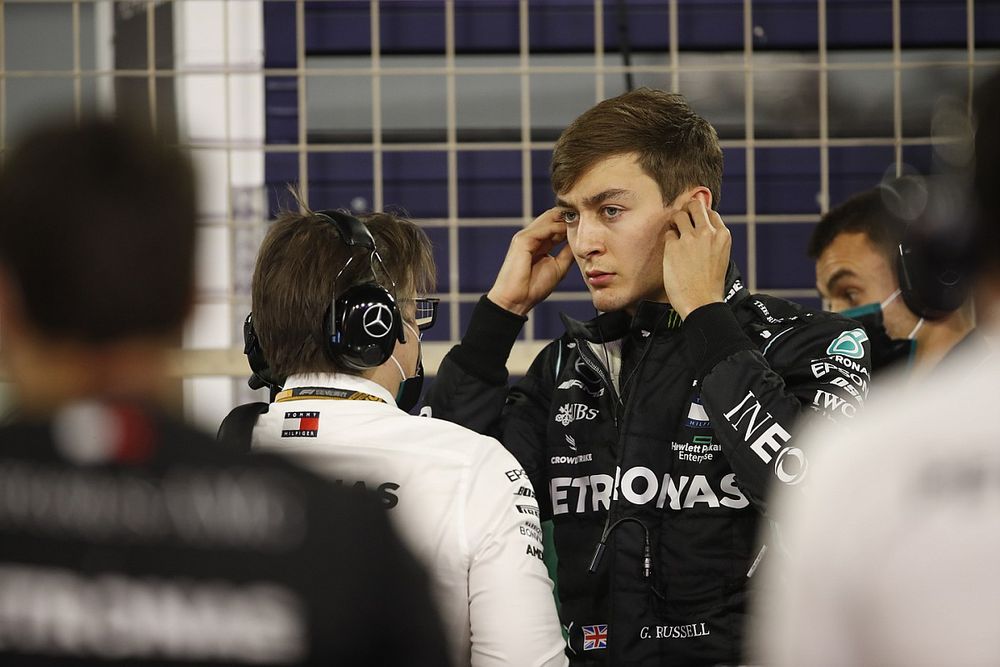 George Russell, Mercedes-AMG F1, on the grid