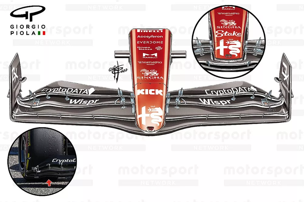 Alfa Romeo C43 front wing and nose comparison