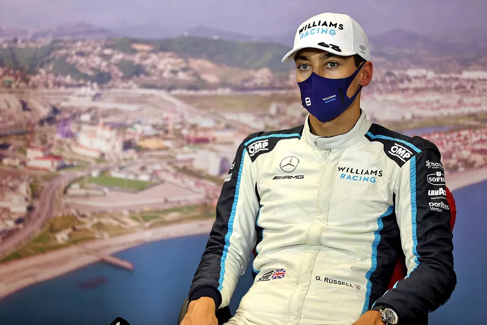 George Russell, Williams, in the post Qualifying Press Conference