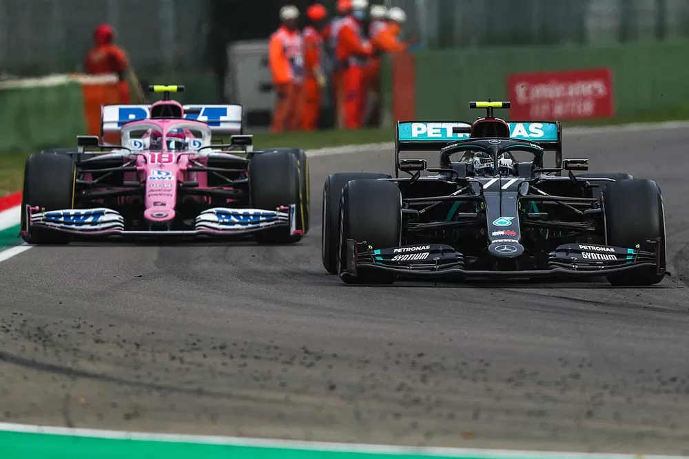 Valtteri Bottas, Mercedes F1 W11, Lance Stroll, Racing Point RP20