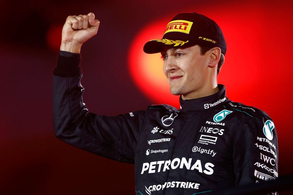 George Russell, Mercedes-AMG F1 Team, 1st position, on the podium