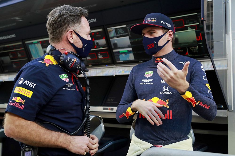 Christian Horner, Team Principal, Red Bull Racing and Max Verstappen, Red Bull Racing 