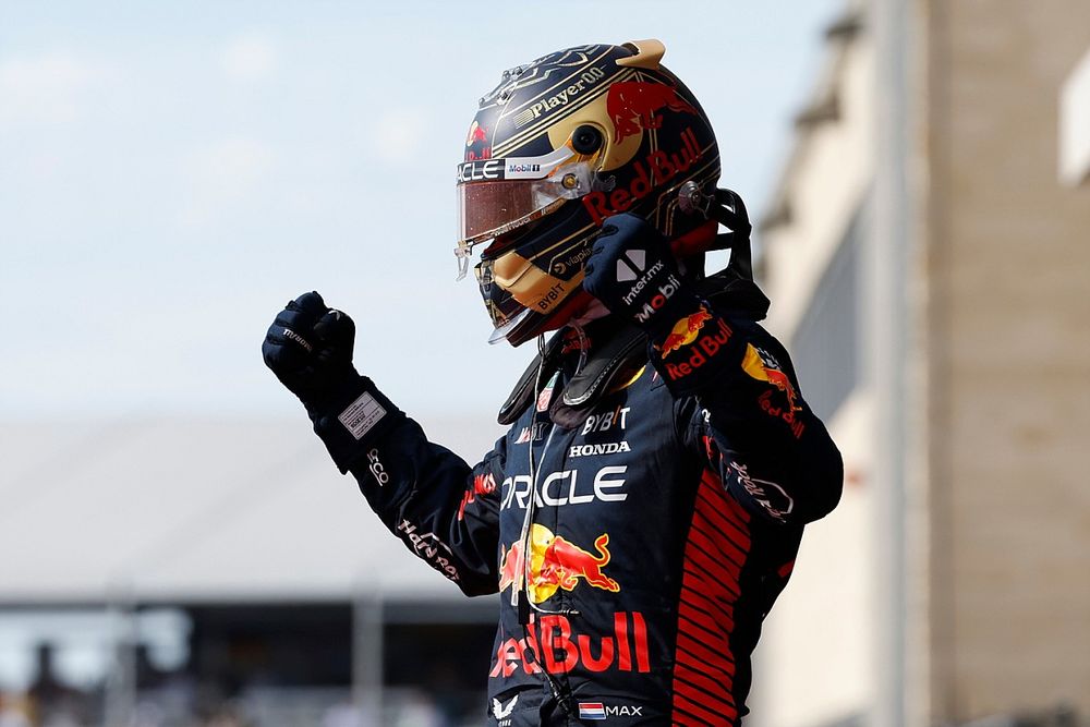 Max Verstappen, Red Bull Racing, 1st position, celebrates on arrival in Parc Ferme