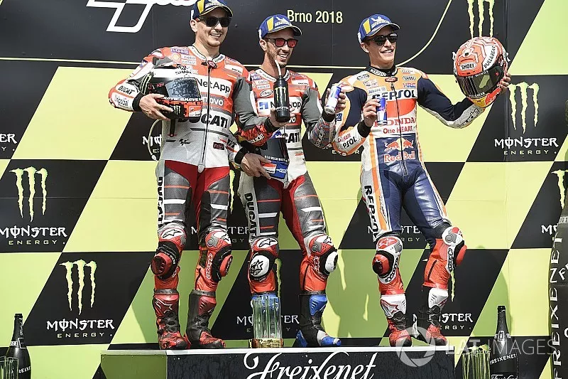 Podio: 1&ordm; Andrea Dovizioso, Ducati Team, 2&ordm; Jorge Lorenzo, Ducati Team, 3&ordm; Marc Marquez, Repsol Honda Team