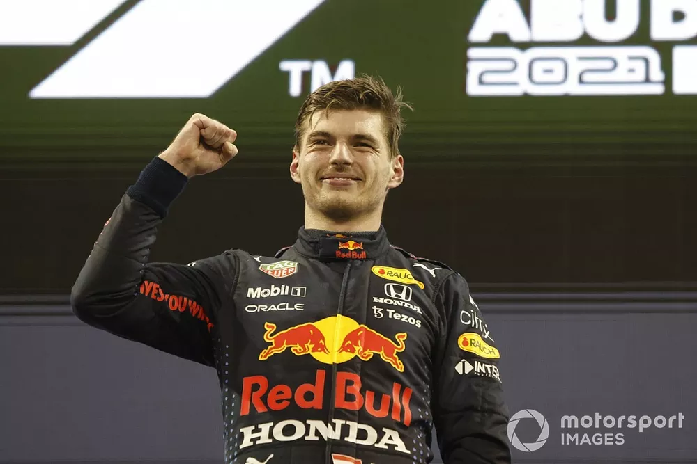 Max Verstappen, Red Bull Racing, 1st position, on the podium