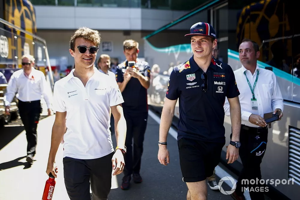 Lando Norris, McLaren, and Max Verstappen, Red Bull Racing
