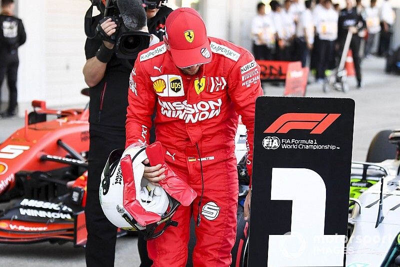 Sebastian Vettel, Ferrari, 2nd position, in Parc Ferme