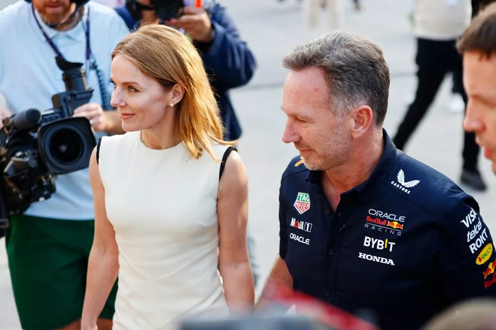 Christian Horner, Team Principal, Red Bull Racing, arrives in the Paddock with his wife, Geri Horner