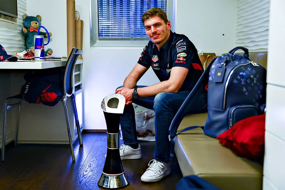 Max Verstappen, Red Bull Racing with his trophy