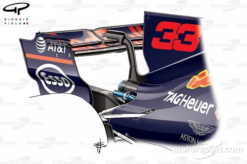 Red Bull RB13 rear wing, Max Verstappen's car, Belgium GP