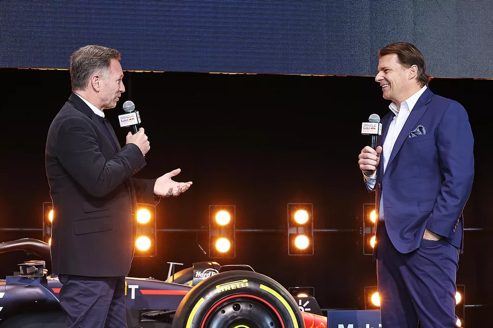 Red Bull Racing Team Principal Christian Horner, Jim Farley, CEO of Ford