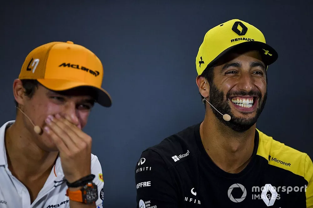 Daniel Ricciardo, Renault F1 Team et Lando Norris, McLaren, en conf&eacute;rence de presse