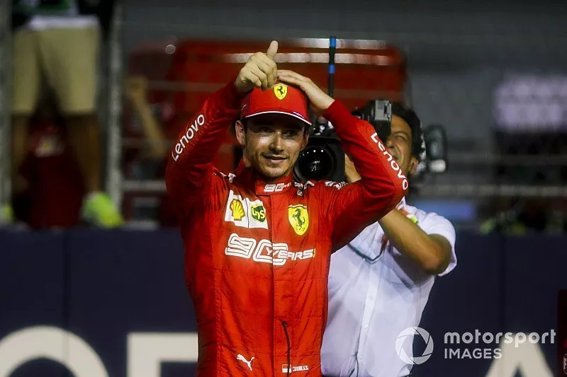 Pole Sitter Charles Leclerc, Ferrari celebrate in Parc Ferme 