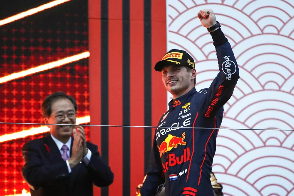Max Verstappen, Red Bull Racing, primo posto, arriva sul podio