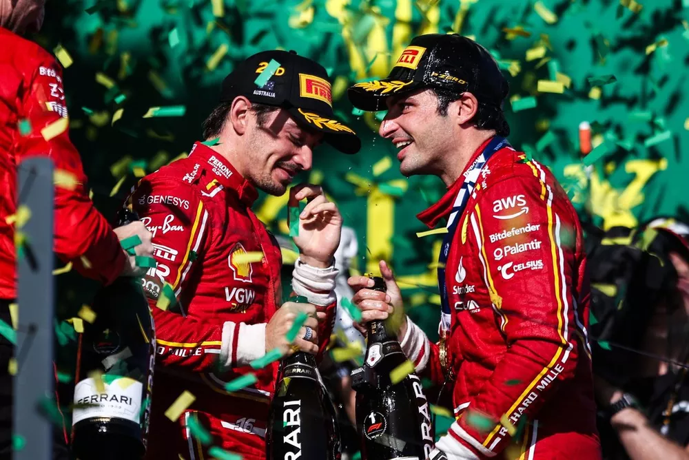 Podium: Charles Leclerc, Ferrari, Carlos Sainz, Ferrari