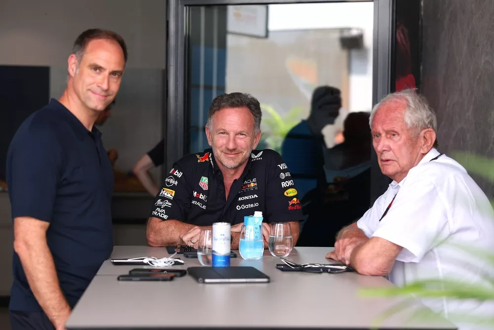 Oliver Mintzlaff, Managing director Red Bull GmbH, Christian Horner, Team Principal, Red Bull Racing, Dr. Helmut Marko, Consultant, Red Bull Racing
