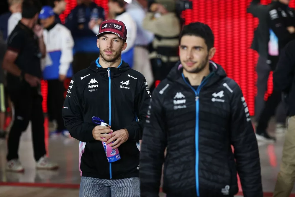 Esteban Ocon, Alpine F1 Team, Pierre Gasly, Alpine F1 Team, at the drivers parade 