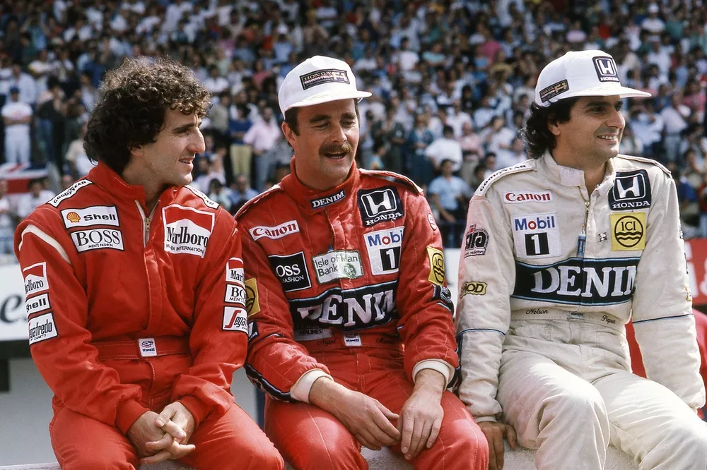Alain Prost,  McLaren, Nigel Mansell, Williams and Nelson Piquet,  Williams