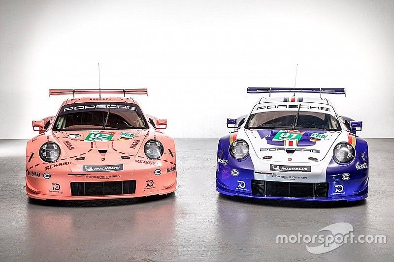 #92 Porsche GT Team Porsche 911 RSR and #91 Porsche GT Team Porsche 911 RSR with special liveries