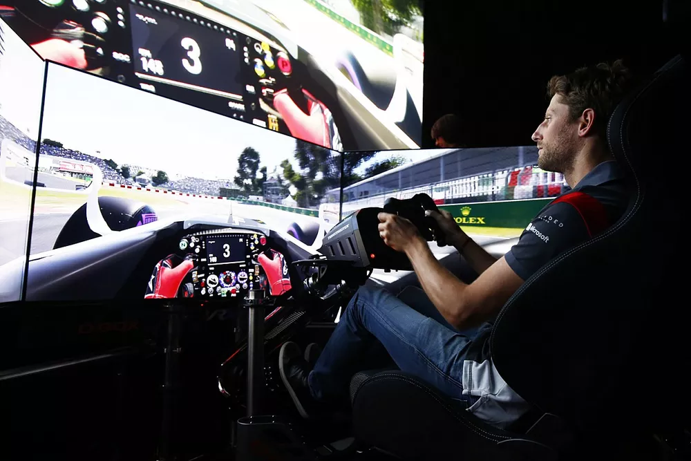 Romain Grosjean, Haas F1 Team drives a lap of the Circuit Gilles Villeneuve on a simulator