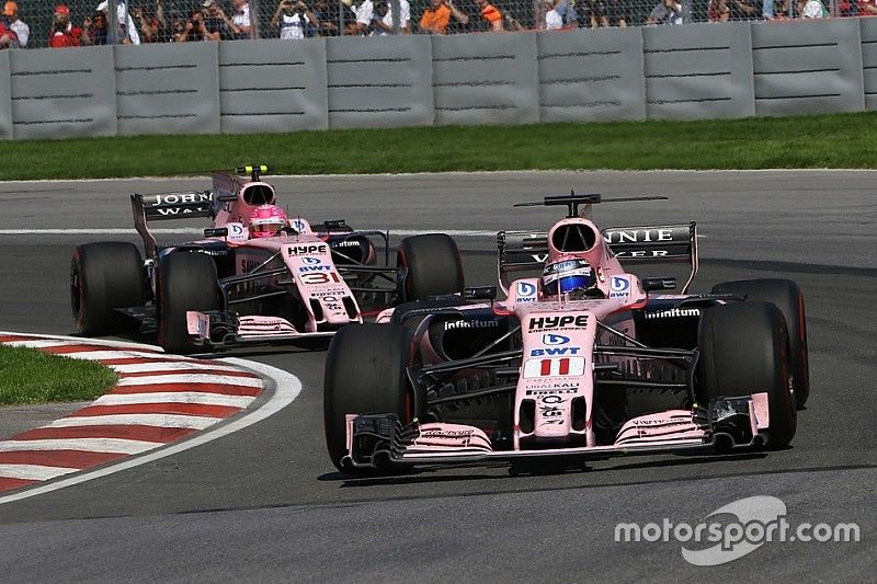 Sergio Perez, Sahara Force India VJM10 and Esteban Ocon, Sahara Force India VJM10