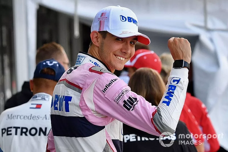 Esteban Ocon, Racing Point Force India F1 Team f&ecirc;te sa 3e place en qualifs