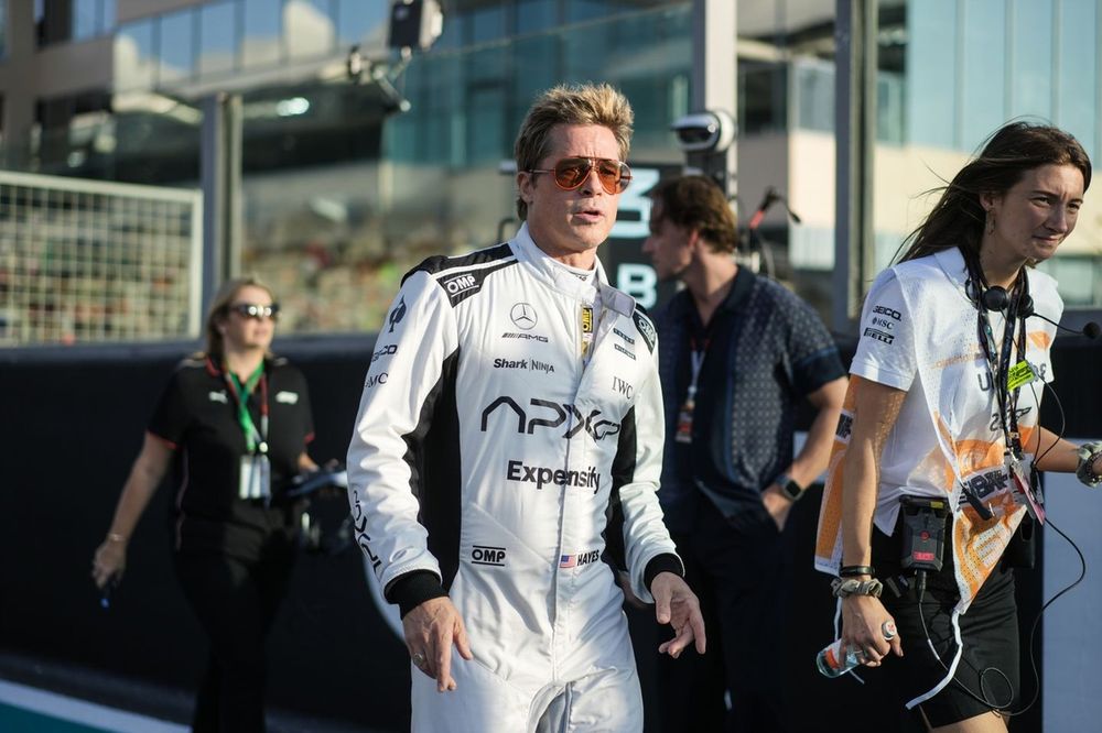 Brad Pitt on the grid for the filming of the F1 movie