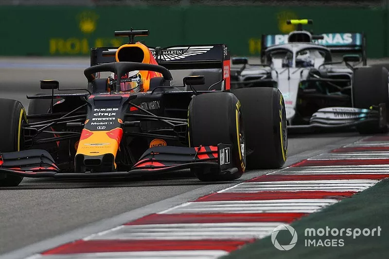 Max Verstappen, Red Bull Racing RB15, leads Valtteri Bottas, Mercedes AMG W10