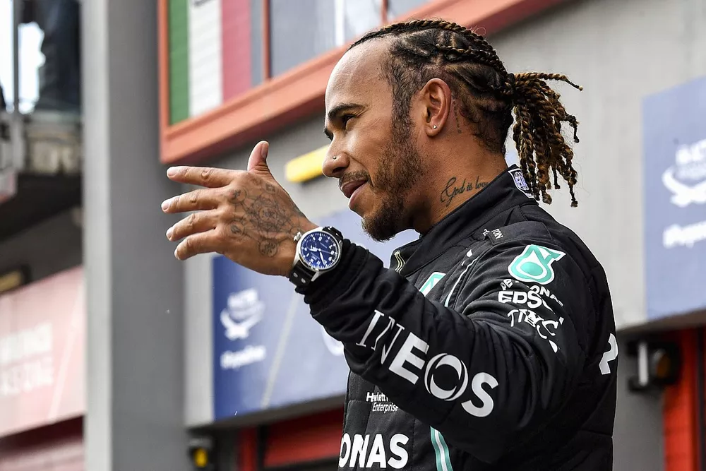 Pole man Lewis Hamilton, Mercedes, is interviewed after Qualifying in Parc Ferme