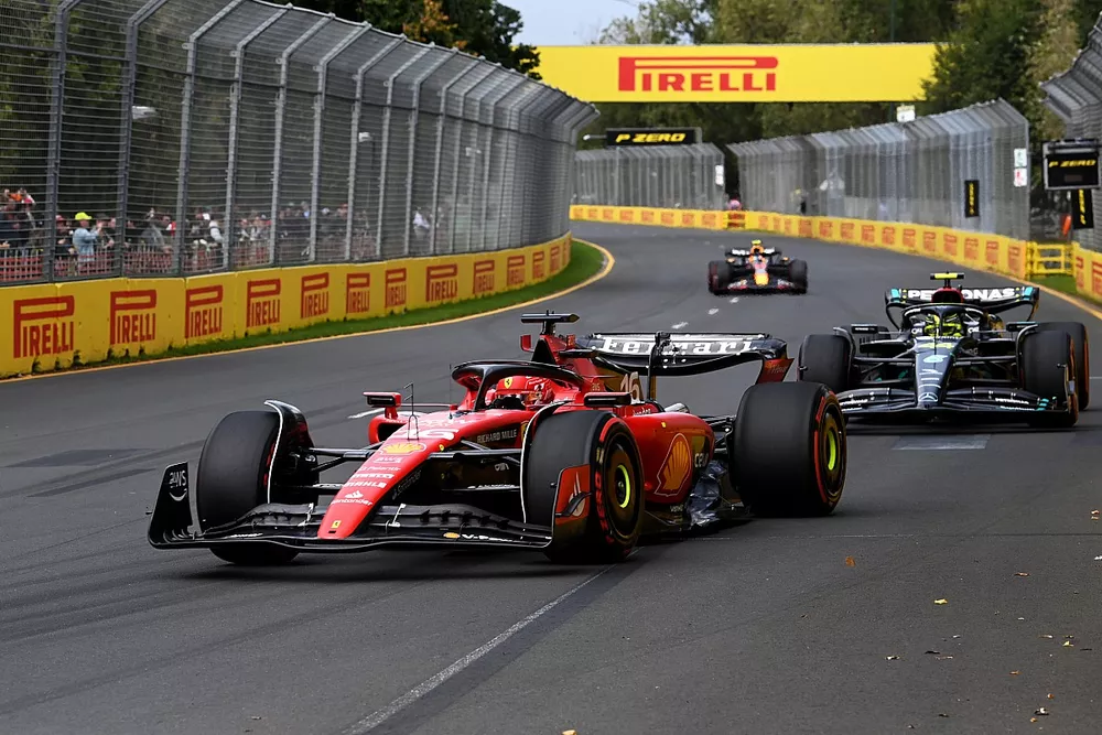 Charles Leclerc, Ferrari SF-23, Lewis Hamilton, Mercedes F1 W14, Sergio Perez, Red Bull Racing RB19