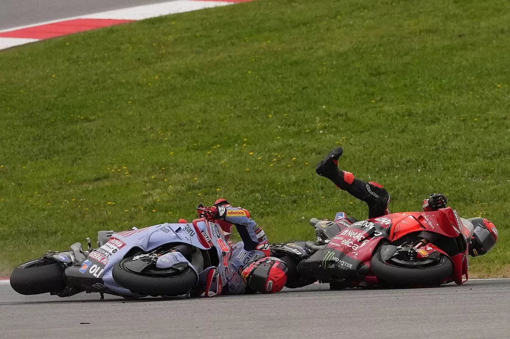 Marc Marquez, Gresini Racing and Francesco Bagnaia, Ducati Team crash