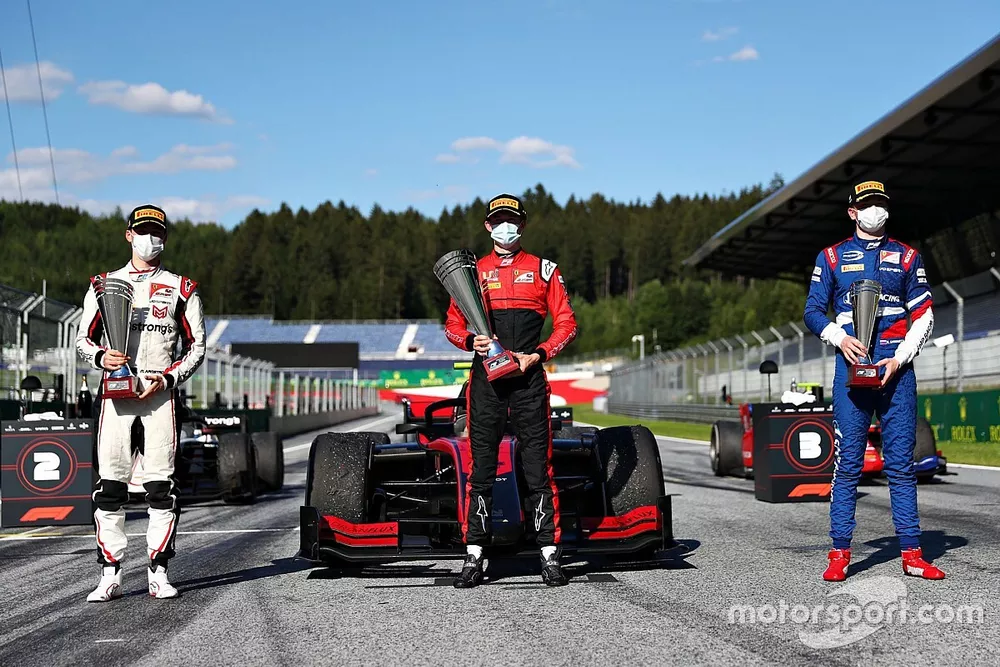 Podium : Le vainqueur Callum Ilott, UNI-Virtuosi, le deuxi&egrave;me Marcus Armstrong,  ART Grand Prix, le troisi&egrave;me Robert Shwartzman,  Prema Racing