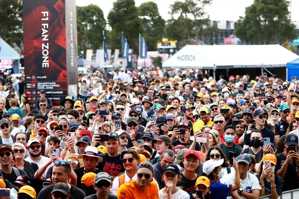 Fans gather at the stage in the fanzone