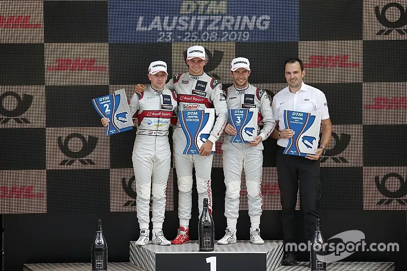Podio: Ganador de la carrera Nico M&uuml;ller, Audi Sport Team Abt Sportsline, Robin Frijns, Audi Sport Team Abt Sportsline, Mike Rockenfeller, Audi Sport Team Phoenix