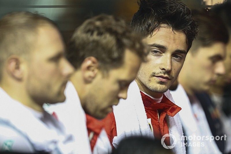 Valtteri Bottas, Mercedes AMG F1, Sebastian Vettel, Ferrari, and Charles Leclerc, Ferrari, lined up for the national anthem prior to the start