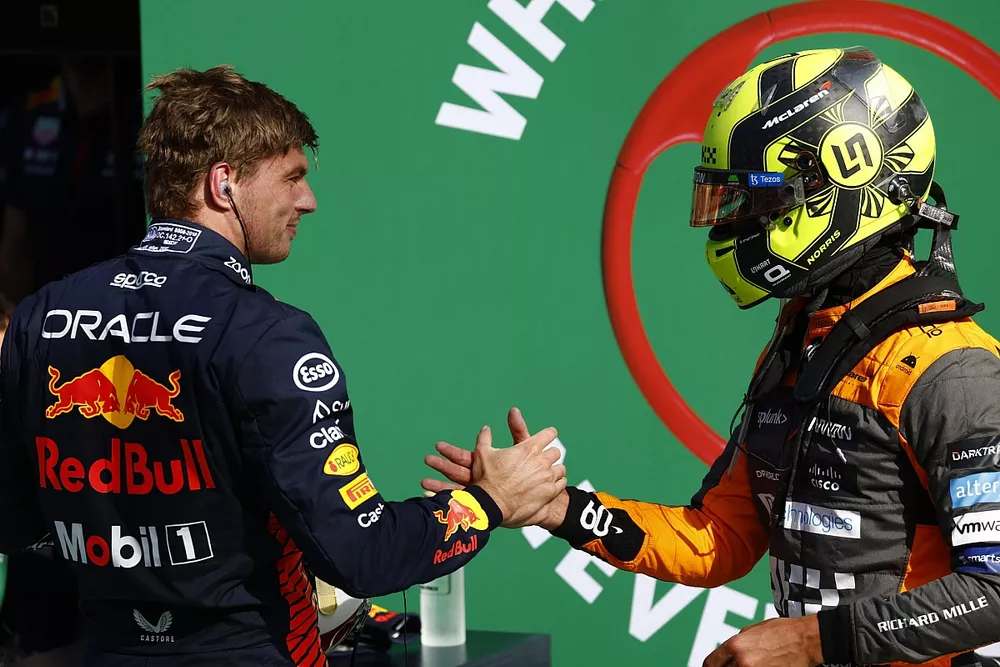 Pole man Max Verstappen, Red Bull Racing, Lando Norris, McLaren